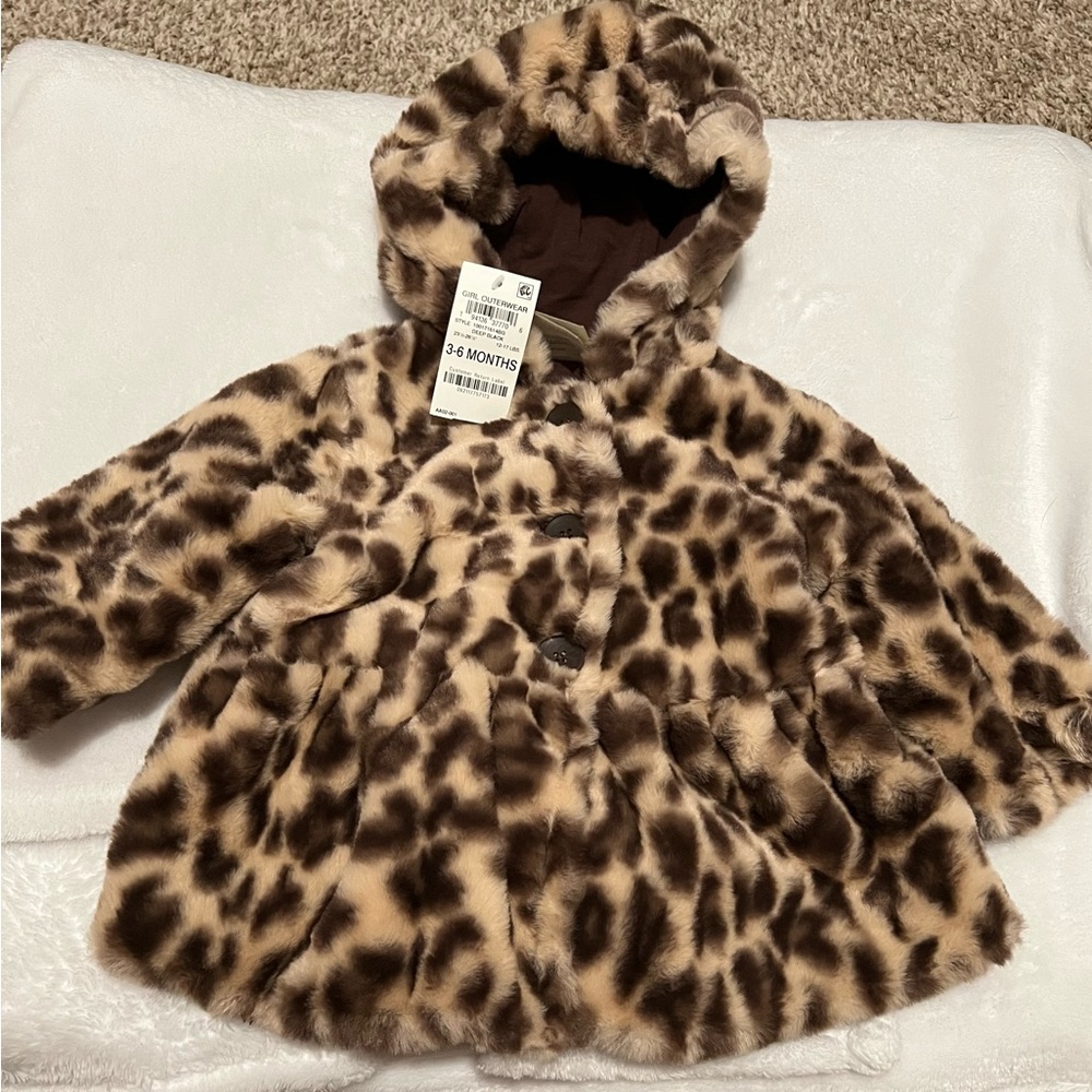 Leopard Print Faux Fur Kids Coat 3-6 months